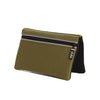 Bi-fold belt-less magnetic bum bag made of neoprene fabric in khaki green block colour. Neoprene has a perforated sporty design aesthetic.  Waist bag contains 4 concealed magnets – one in each corner to secure to any waist band.
