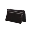Bi-fold belt-less magnetic bum bag made of neoprene fabric in plain black block colour. Neoprene has a perforated sporty design aesthetic.  Waist bag contains 4 concealed magnets – one in each corner to secure to any waist band.