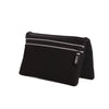 Bi-fold belt-less magnetic bum bag made of neoprene fabric in plain black block colour. Neoprene has a perforated sporty design aesthetic.  Waist bag contains 4 concealed magnets – one in each corner to secure to any waist band.
